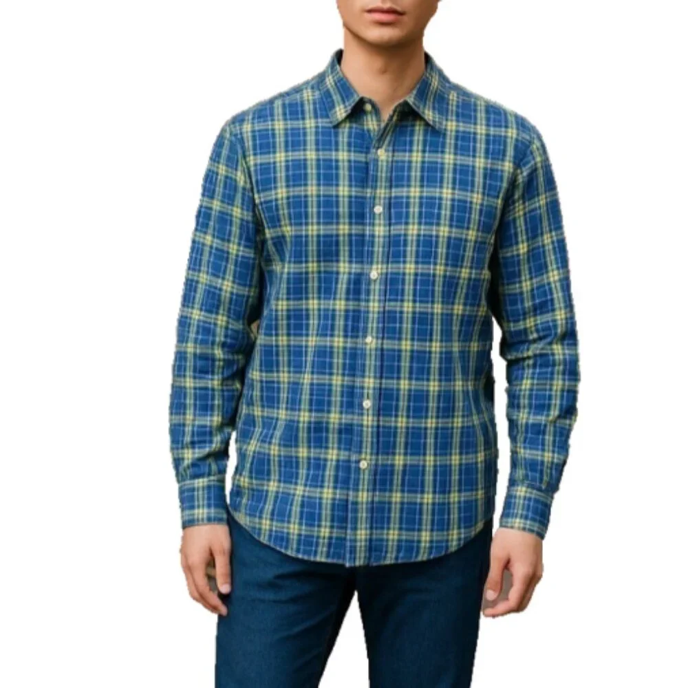 Banana Republic Men's Plaid Shirt Long Sleeve Button Up Sz L Pocket Green/Blue